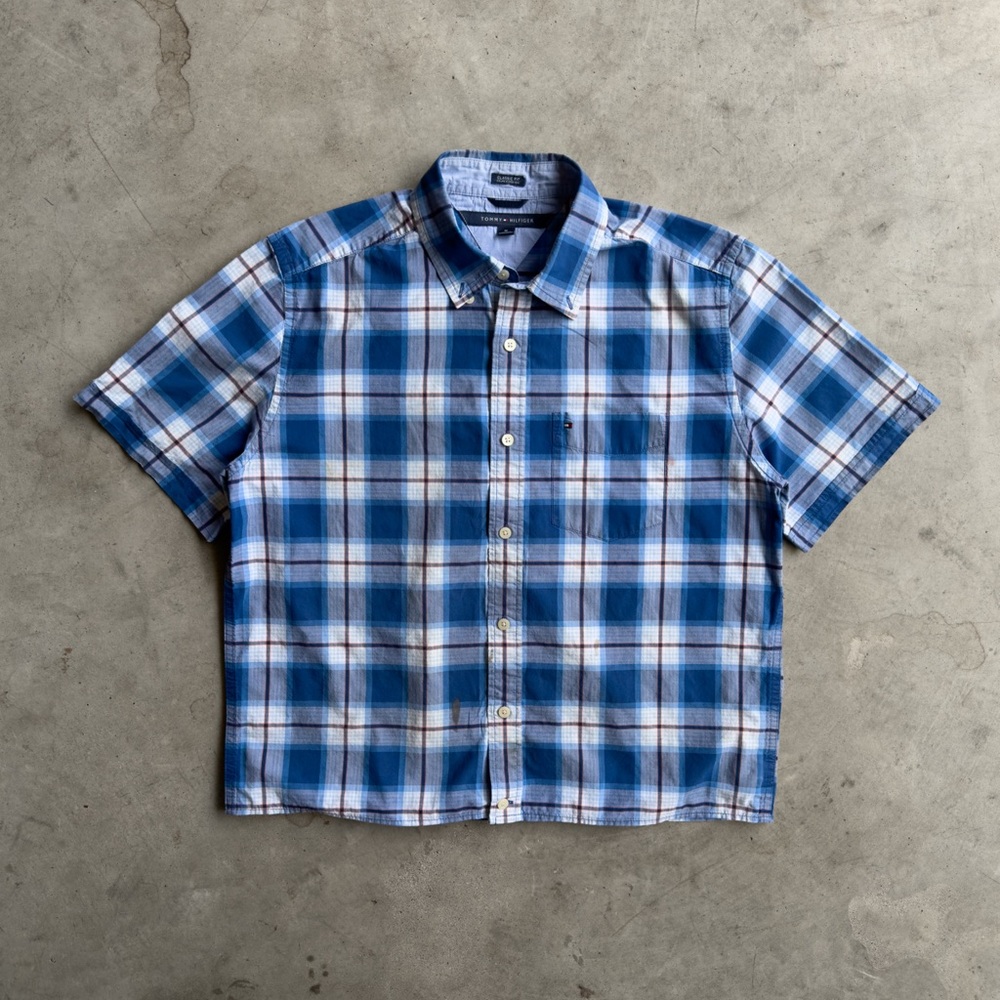 Vintage Cropped Plaid Button Down Shirt - S